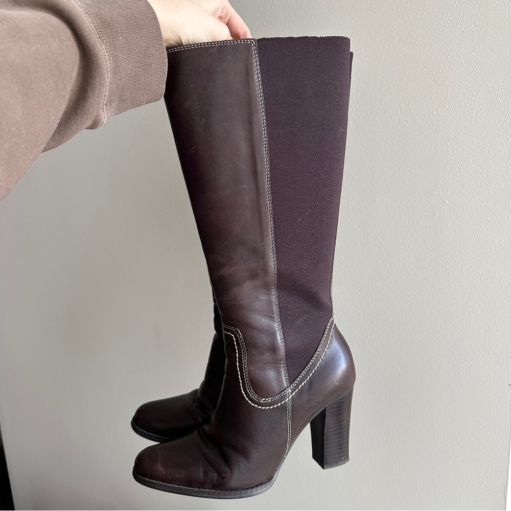 Franco Fortini Women Donna Mid-Calf Heeled Leather Boots, Y2K, Brown, Size 7.5M - Picture 2 of 16